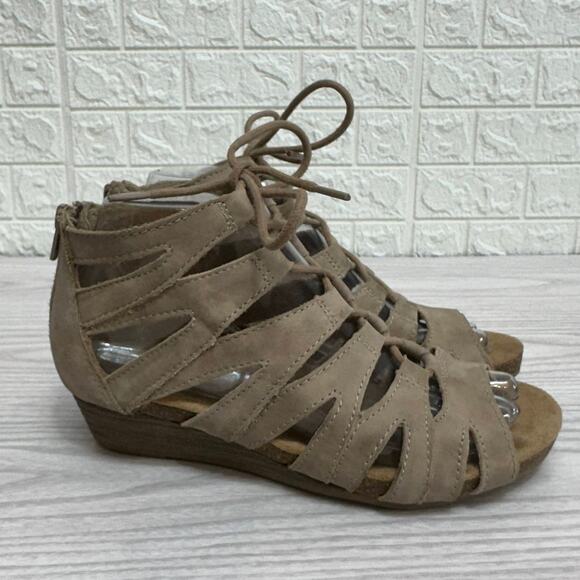Earth Origins Harley Sandal WMNS 6M Gladiator Wedge Leather Tan Lace Up Open Toe - Picture 3 of 8